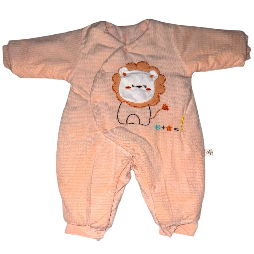 Soft Plush Peach Lion Baby Romper | Unisex Newborn Infant Outfit Snaps